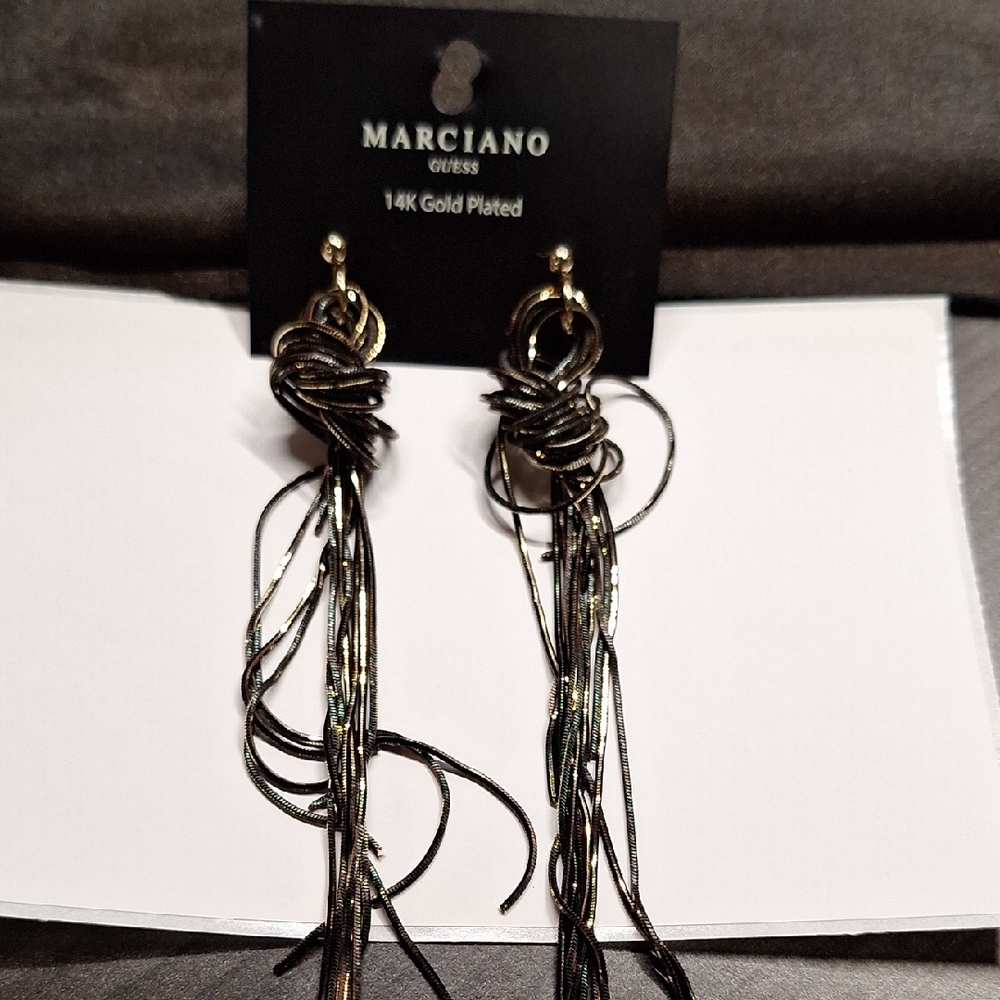 NEW Guess by Marciano‎ Black & 14k Gold Plated Long Dangly String Earrings